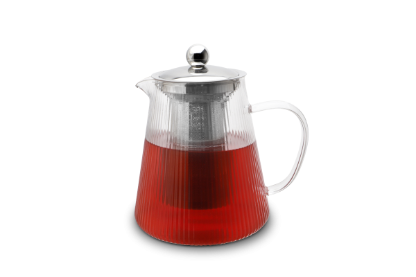 Teekanne aus Borosilikatglas gerillt mit Teefilter 1,2 L