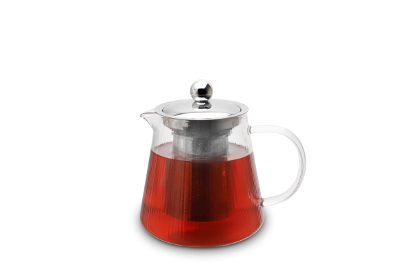 Teekanne aus Borosilikatglas gerillt mit Teefilter 0,8 L