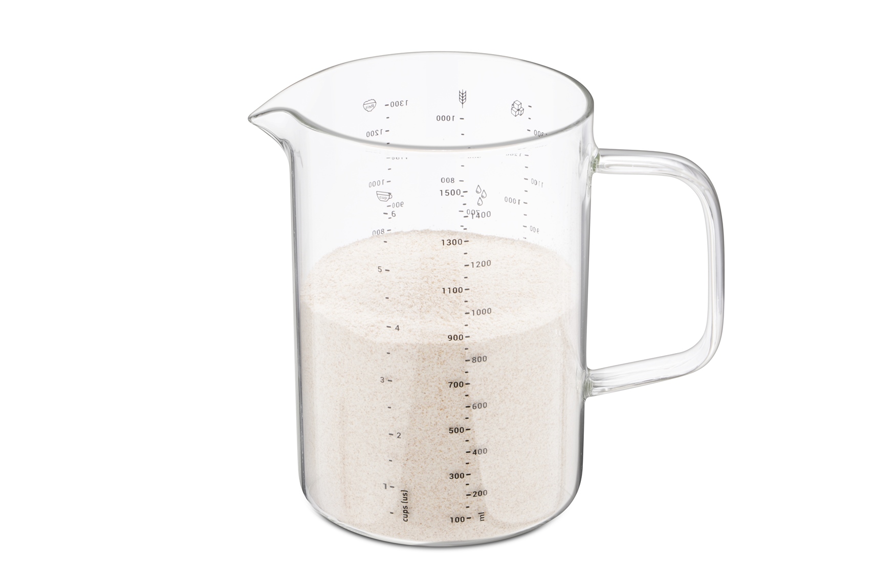 Messbecher aus Borosilikatglas 1,5 L, Abmessen, Backen